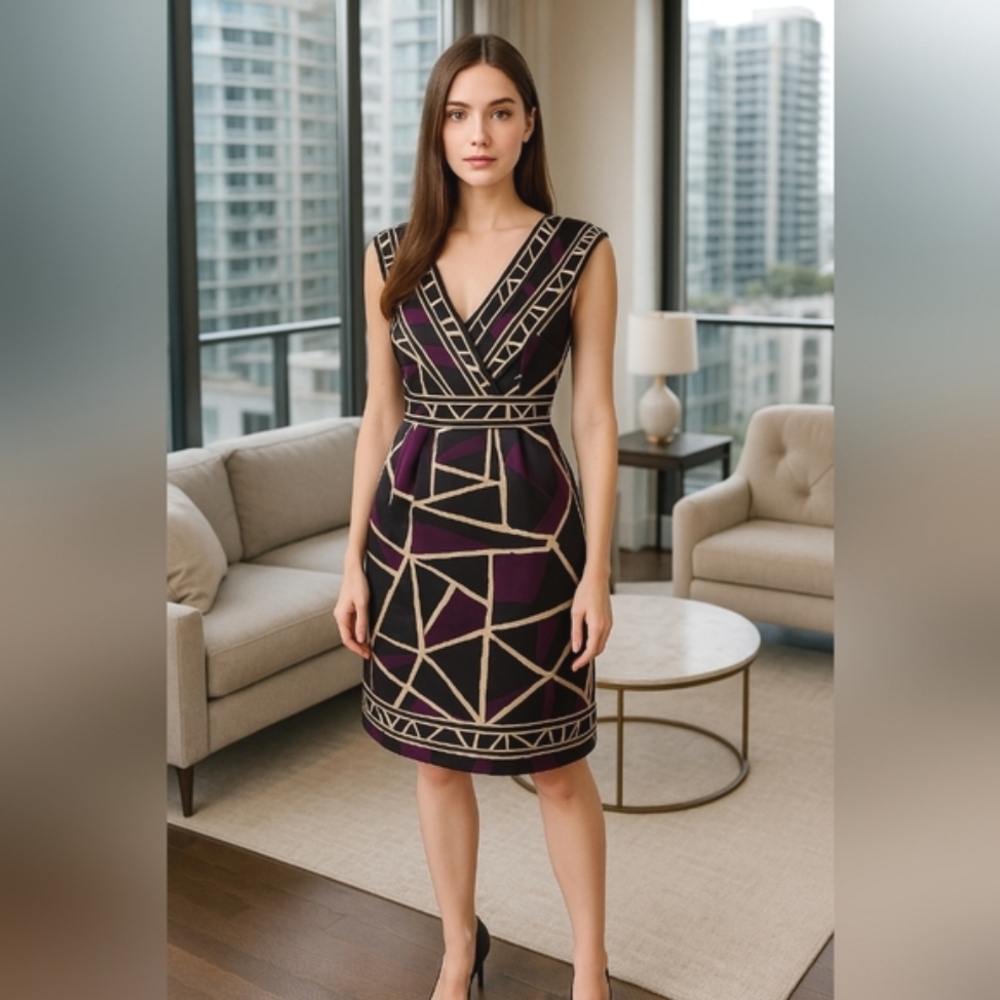 #106 Vintage Ricki's Geometric Patterned Cocktail Dress Size 10